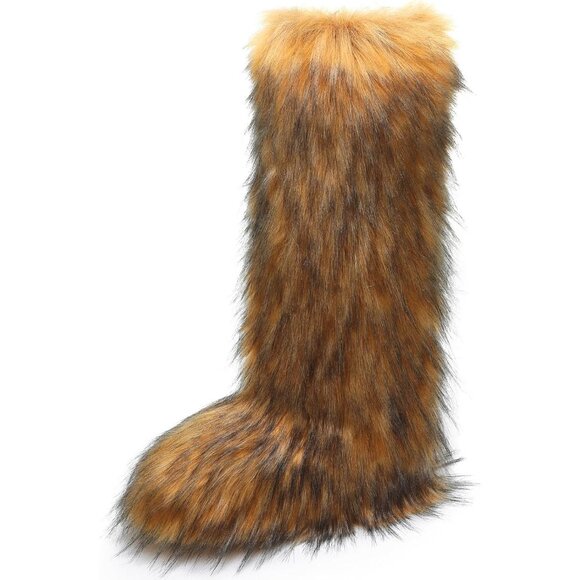 Women’s Faux Fur Knee High Boots - Fuzzy Fluffy Winter Long Snow Boots for Girls - Picture 1 of 8